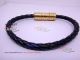 Perfect Replica AAA Black Leather Bracelet Gold Montblanc Bracelet (4)_th.jpg